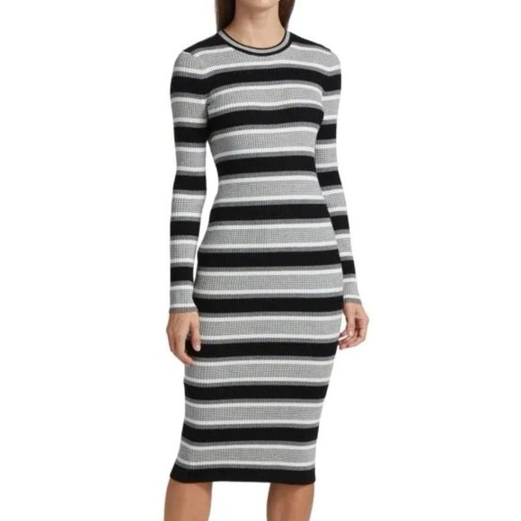 Theory Empire Wool Stripe Midi Dress Sweater Knit Dress - Picture 1 of 16